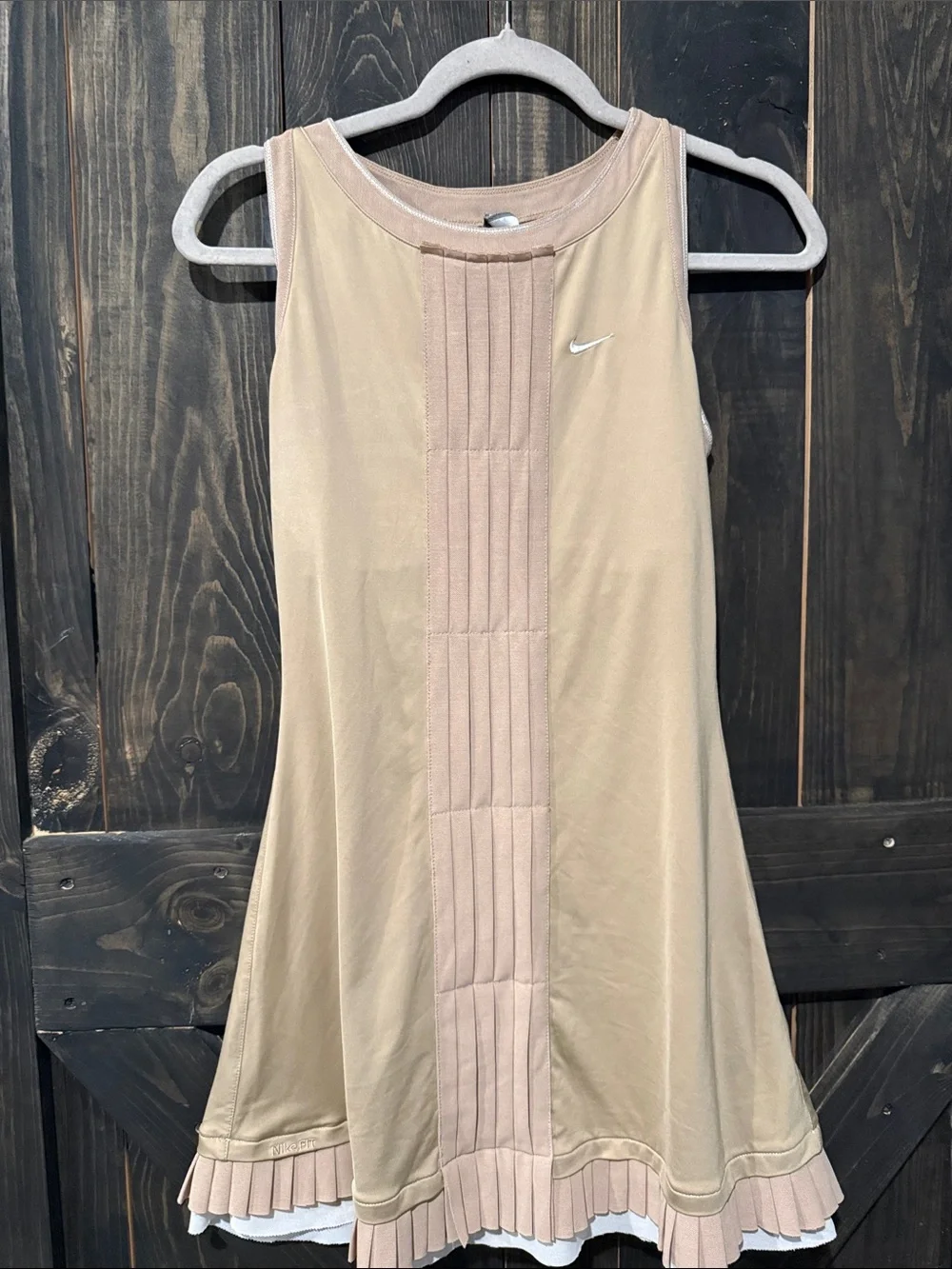 Nike Women's Beige Tank Tennis Dress with Pleated Panel